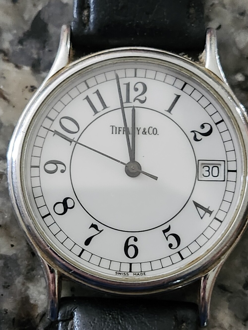 Vtg 90's Tiffany & Co. White Dial Black Leather Strap Watch - Picture 12 of 16